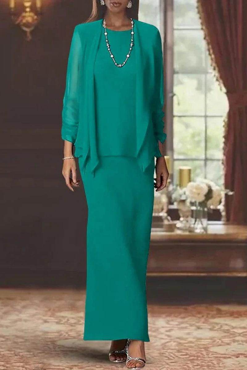 Elegant Sheath Scoop Neck Long Sleeves Floor Length Mother of the Bride Dress