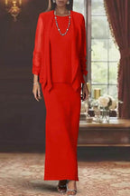 Elegant Sheath Scoop Neck Long Sleeves Floor Length Mother of the Bride Dress