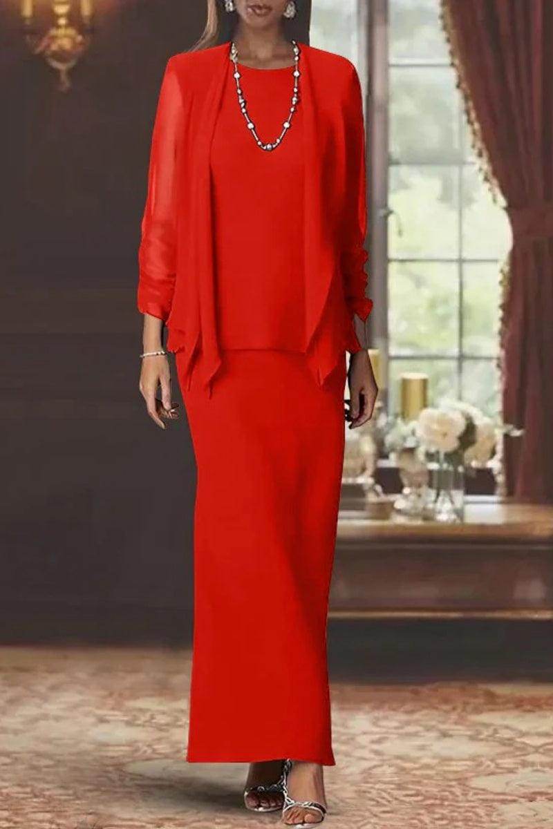 Elegant Sheath Scoop Neck Long Sleeves Floor Length Mother of the Bride Dress