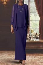 Elegant Sheath Scoop Neck Long Sleeves Floor Length Mother of the Bride Dress