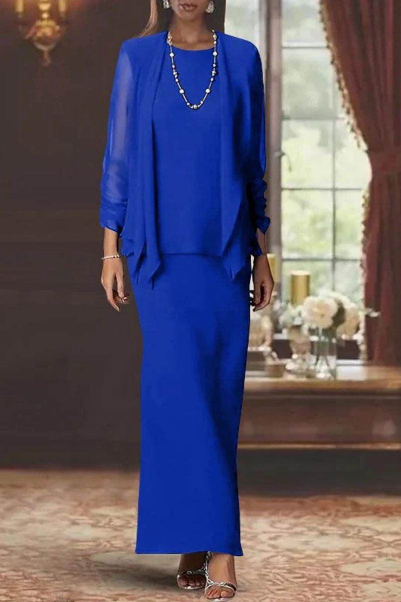Elegant Sheath Scoop Neck Long Sleeves Floor Length Mother of the Bride Dress