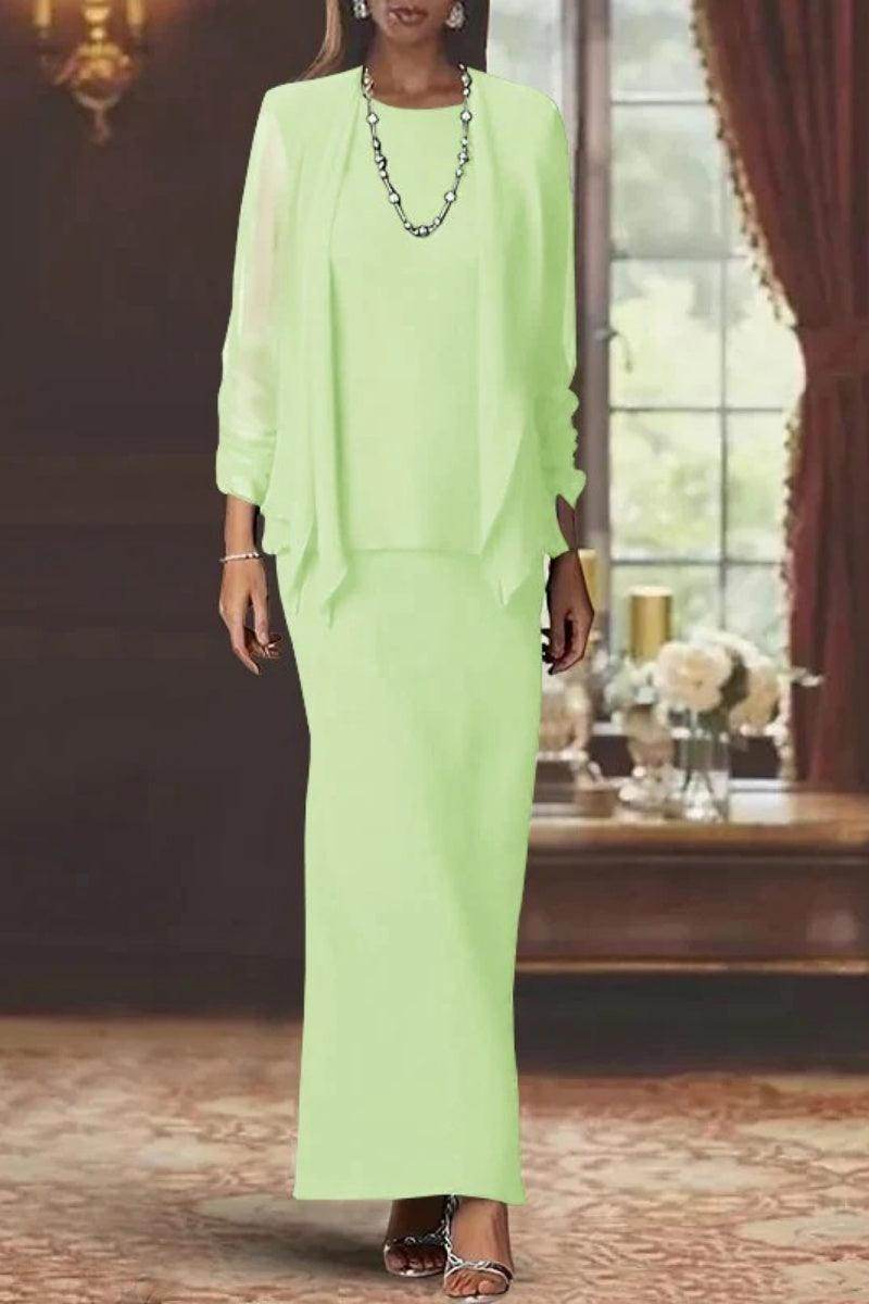 Elegant Sheath Scoop Neck Long Sleeves Floor Length Mother of the Bride Dress