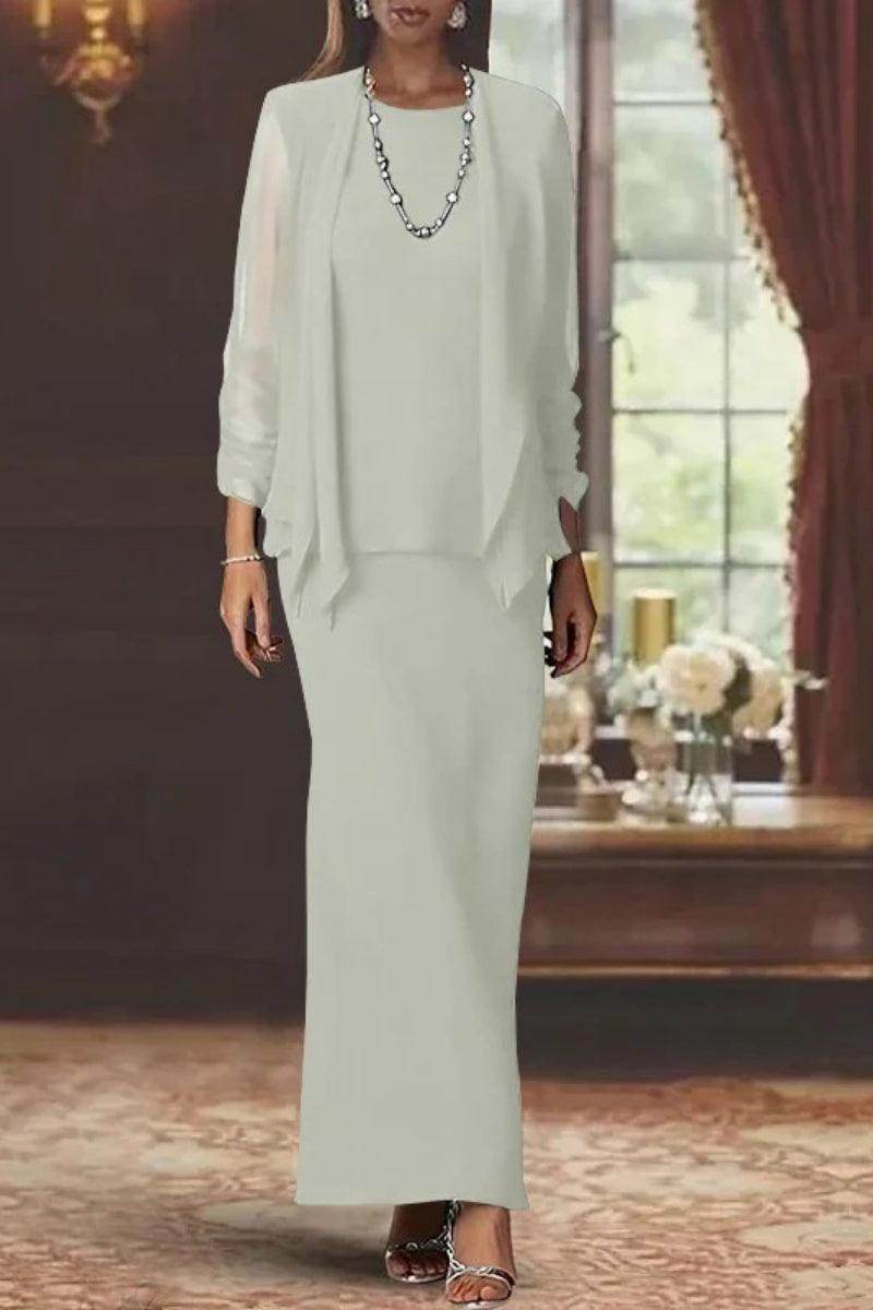 Elegant Sheath Scoop Neck Long Sleeves Floor Length Mother of the Bride Dress