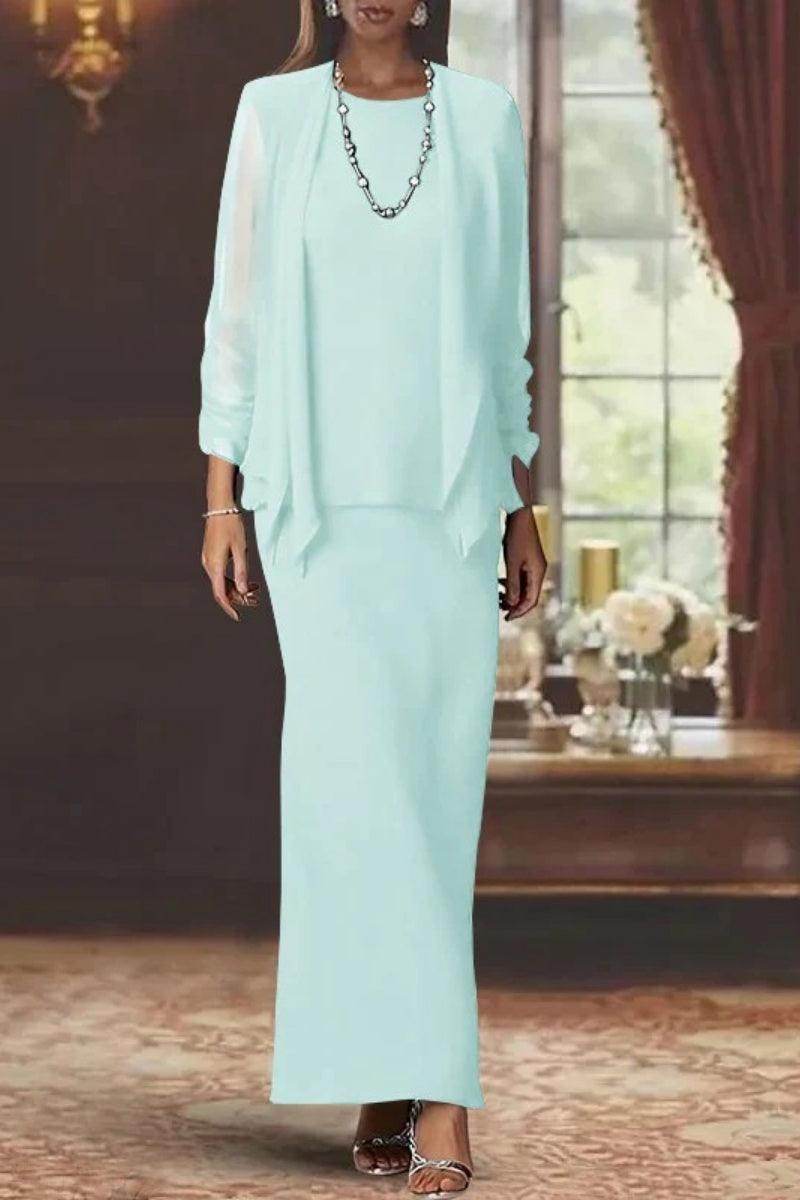 Elegant Sheath Scoop Neck Long Sleeves Floor Length Mother of the Bride Dress