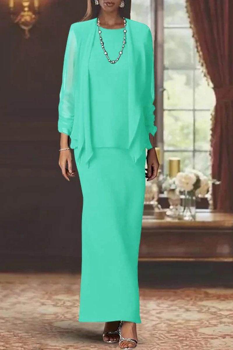 Elegant Sheath Scoop Neck Long Sleeves Floor Length Mother of the Bride Dress