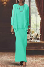 Elegant Sheath Scoop Neck Long Sleeves Floor Length Mother of the Bride Dress