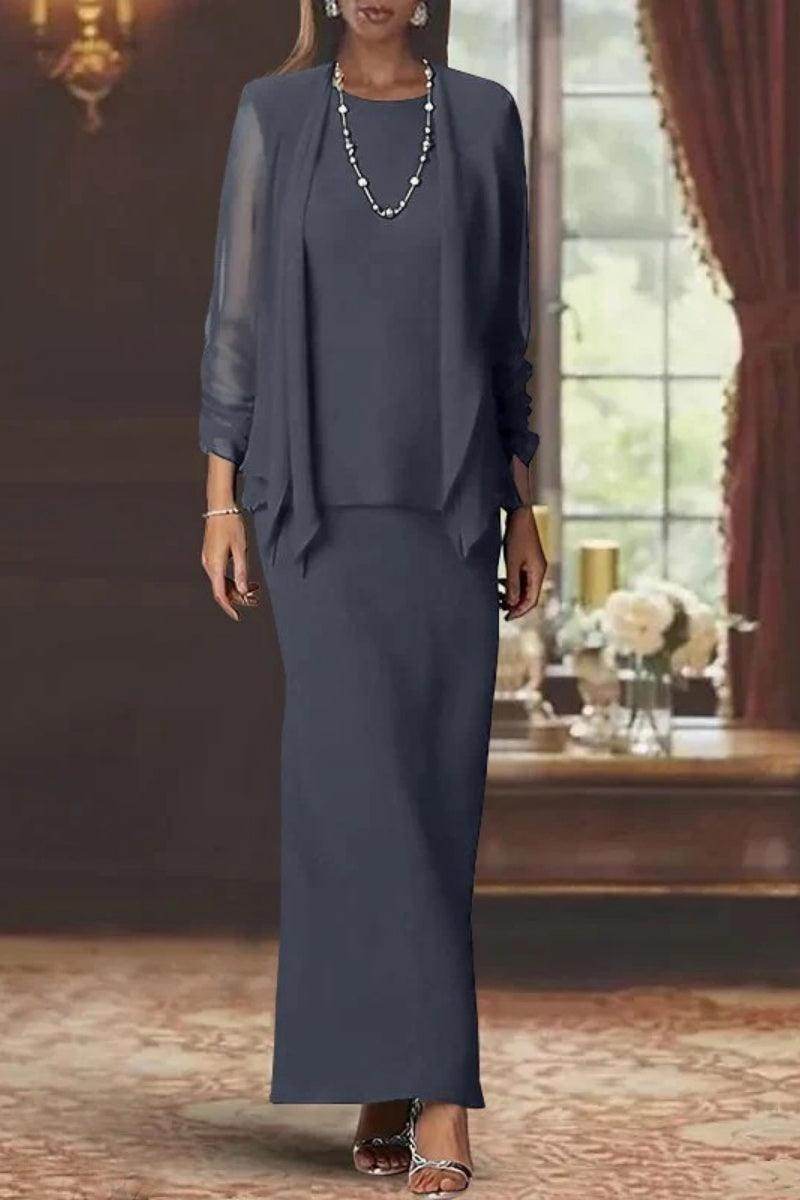 Elegant Sheath Scoop Neck Long Sleeves Floor Length Mother of the Bride Dress