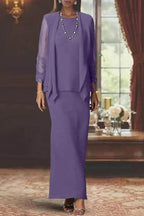 Elegant Sheath Scoop Neck Long Sleeves Floor Length Mother of the Bride Dress