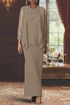 Elegant Sheath Scoop Neck Long Sleeves Floor Length Mother of the Bride Dress
