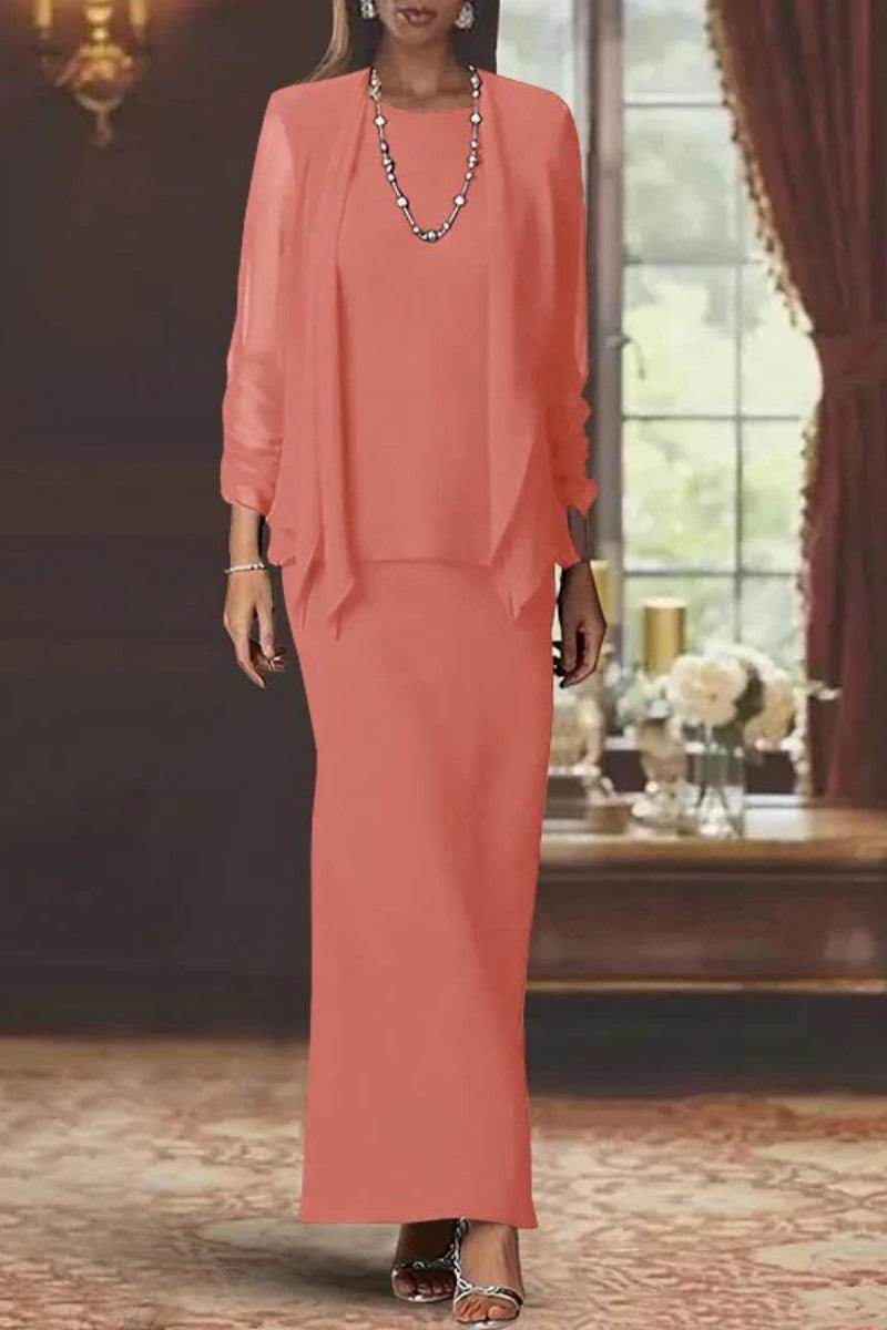 Elegant Sheath Scoop Neck Long Sleeves Floor Length Mother of the Bride Dress