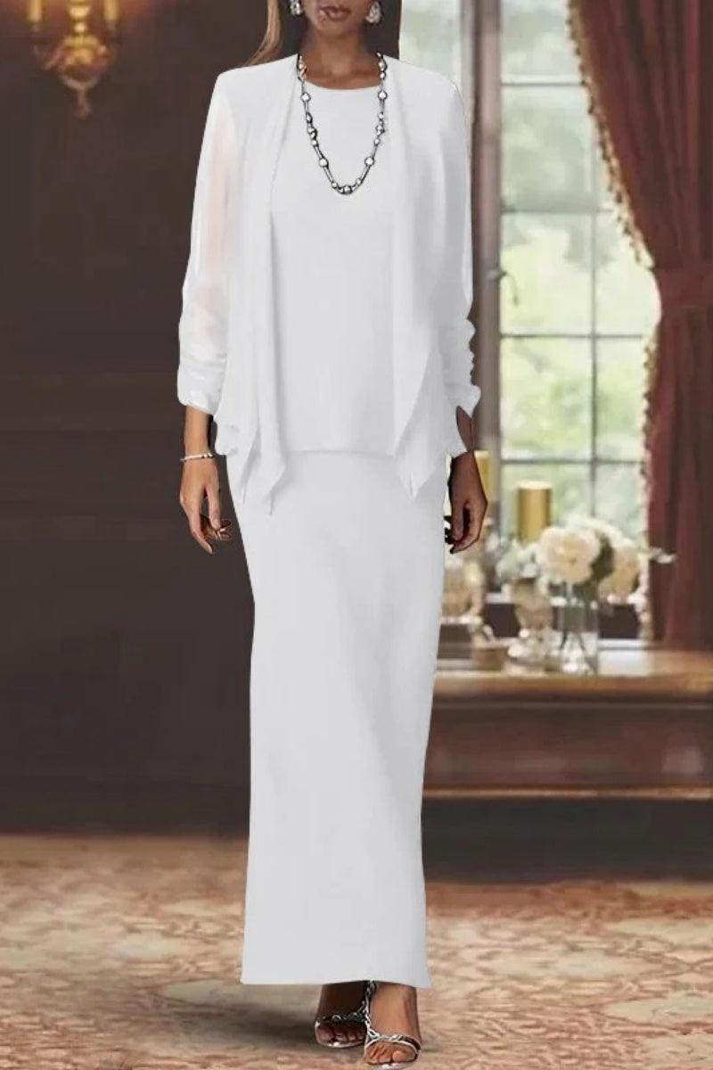 Elegant Sheath Scoop Neck Long Sleeves Floor Length Mother of the Bride Dress