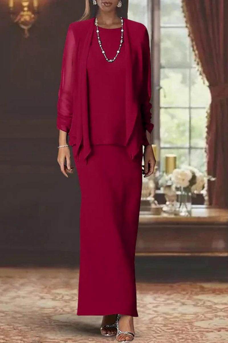 Elegant Sheath Scoop Neck Long Sleeves Floor Length Mother of the Bride Dress