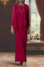Elegant Sheath Scoop Neck Long Sleeves Floor Length Mother of the Bride Dress