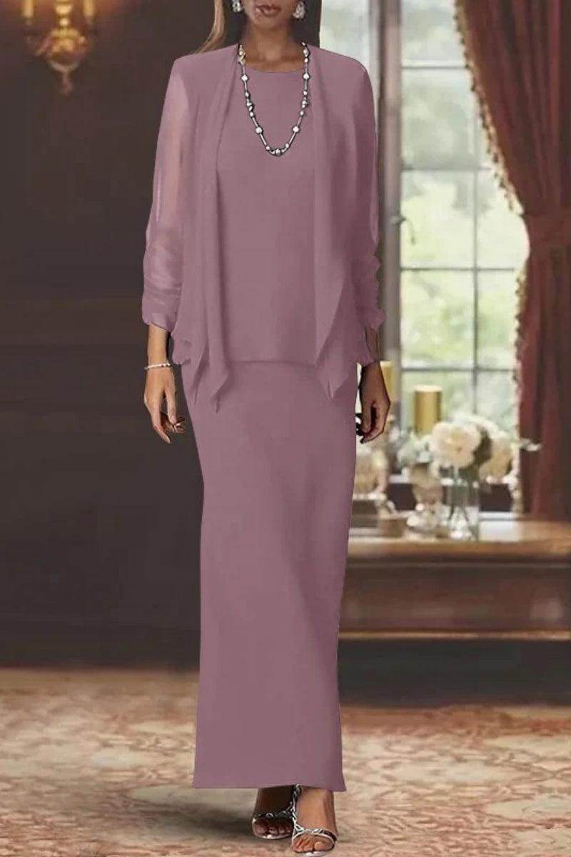Elegant Sheath Scoop Neck Long Sleeves Floor Length Mother of the Bride Dress