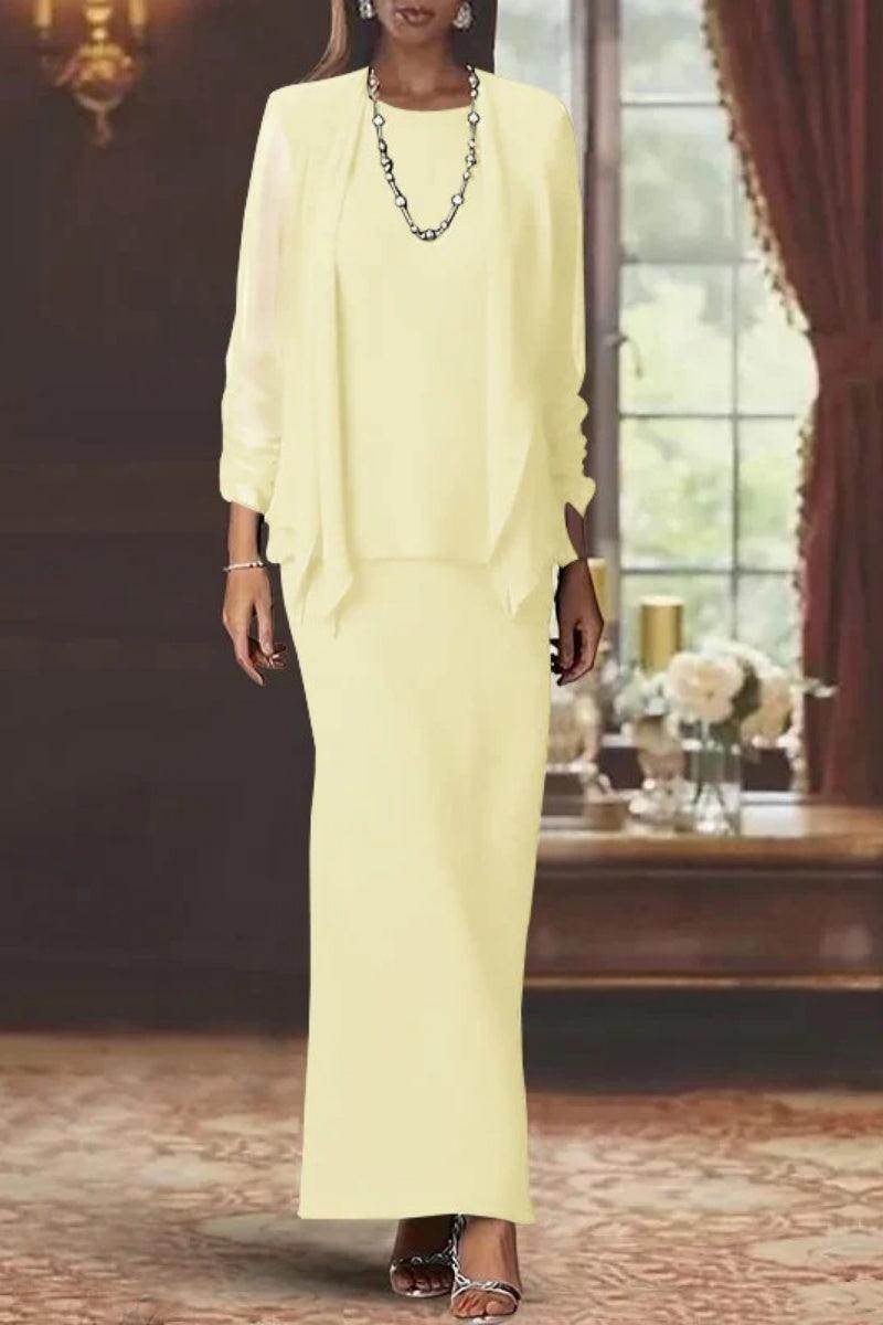 Elegant Sheath Scoop Neck Long Sleeves Floor Length Mother of the Bride Dress