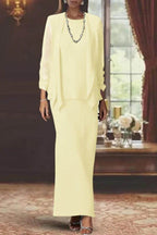 Elegant Sheath Scoop Neck Long Sleeves Floor Length Mother of the Bride Dress
