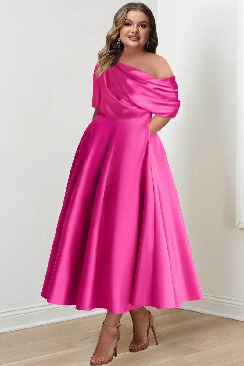 Elegant A Line One shoulder Half Sleeve Ankle Length Mother of the Bride Dress