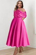 Elegant A Line One shoulder Half Sleeve Ankle Length Mother of the Bride Dress