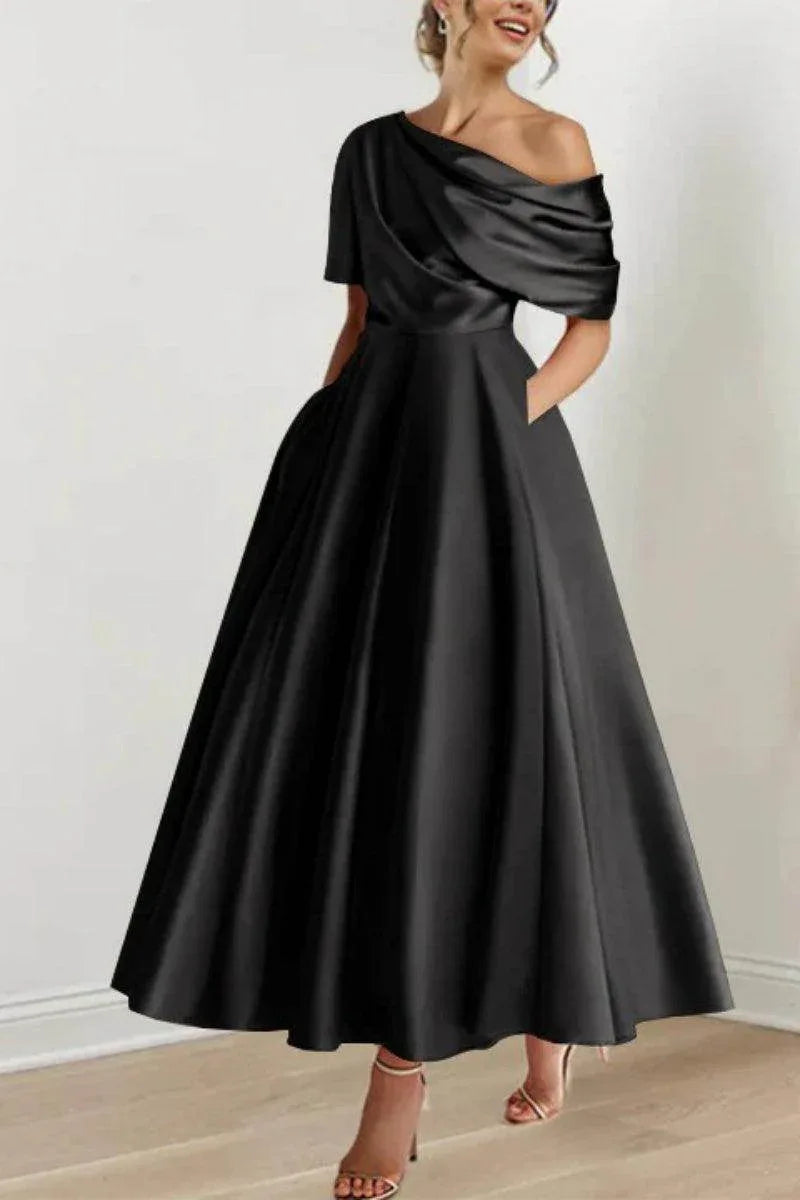 Elegant A Line One shoulder Half Sleeve Ankle Length Mother of the Bride Dress