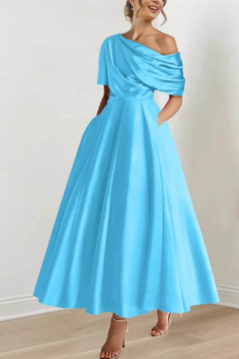 Elegant A Line One shoulder Half Sleeve Ankle Length Mother of the Bride Dress