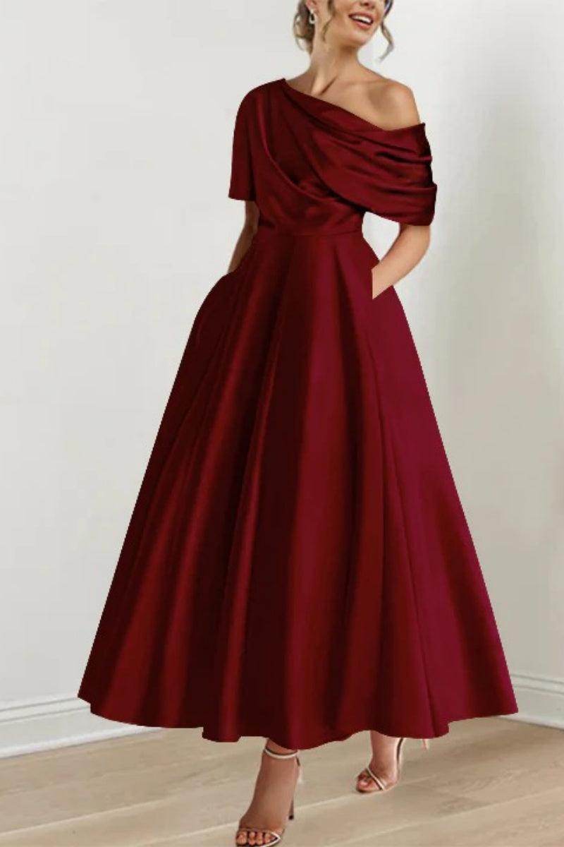 Elegant A Line One shoulder Half Sleeve Ankle Length Mother of the Bride Dress