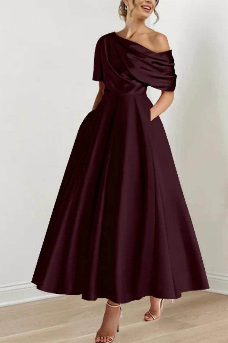 Elegant A Line One shoulder Half Sleeve Ankle Length Mother of the Bride Dress
