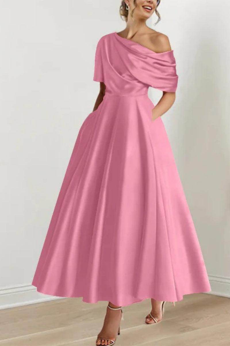Elegant A Line One shoulder Half Sleeve Ankle Length Mother of the Bride Dress