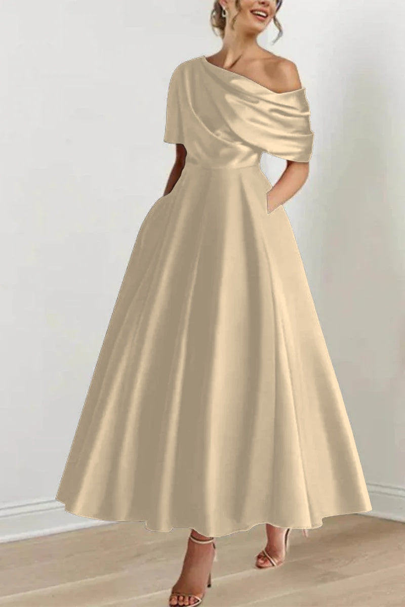 Elegant A Line One shoulder Half Sleeve Ankle Length Mother of the Bride Dress