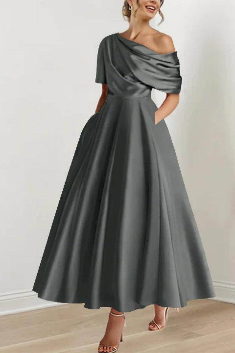 Elegant A Line One shoulder Half Sleeve Ankle Length Mother of the Bride Dress