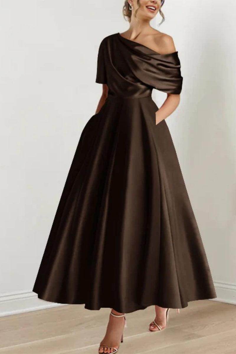Elegant A Line One shoulder Half Sleeve Ankle Length Mother of the Bride Dress
