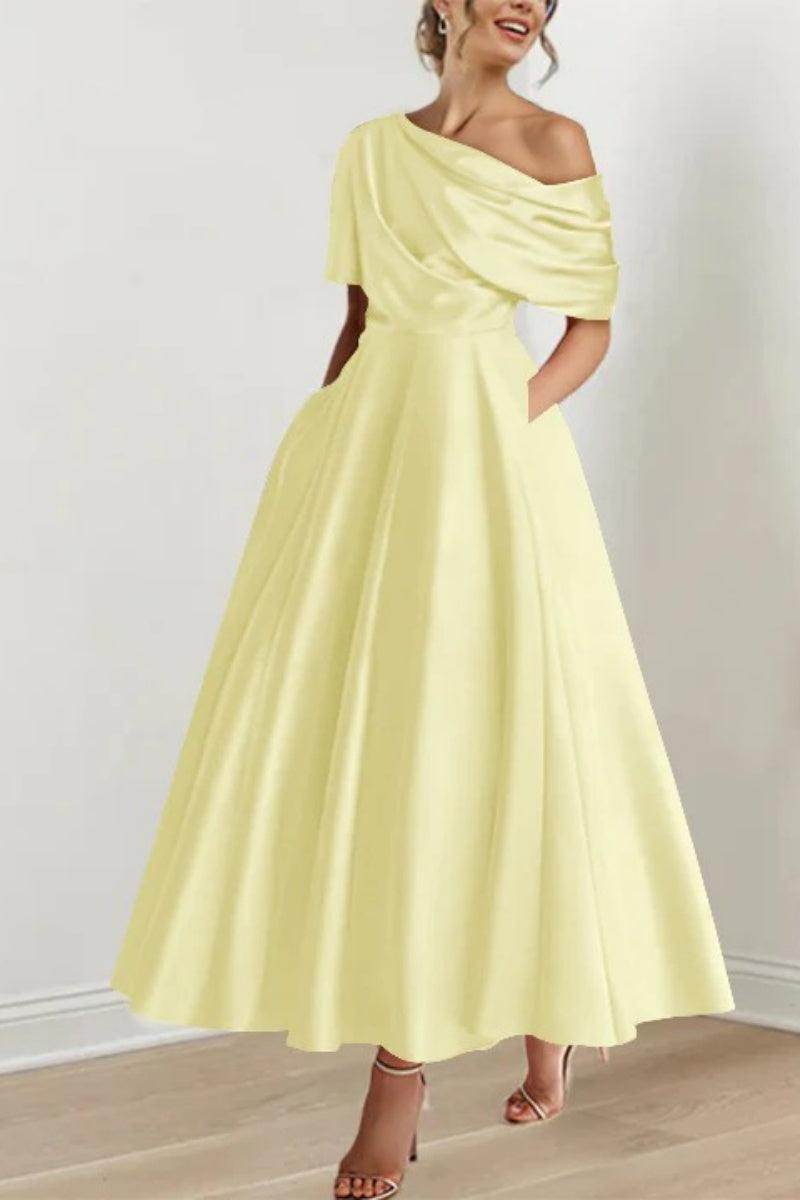 Elegant A Line One shoulder Half Sleeve Ankle Length Mother of the Bride Dress