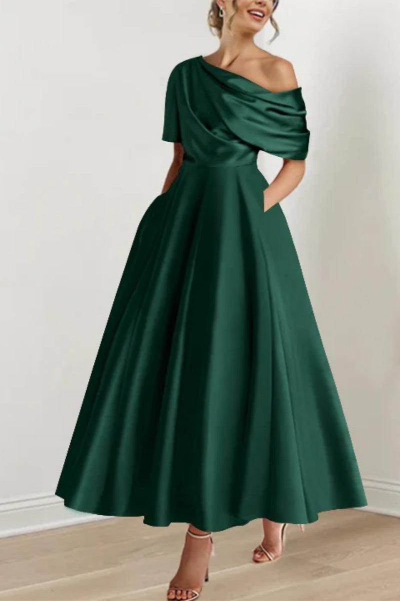Elegant A Line One shoulder Half Sleeve Ankle Length Mother of the Bride Dress