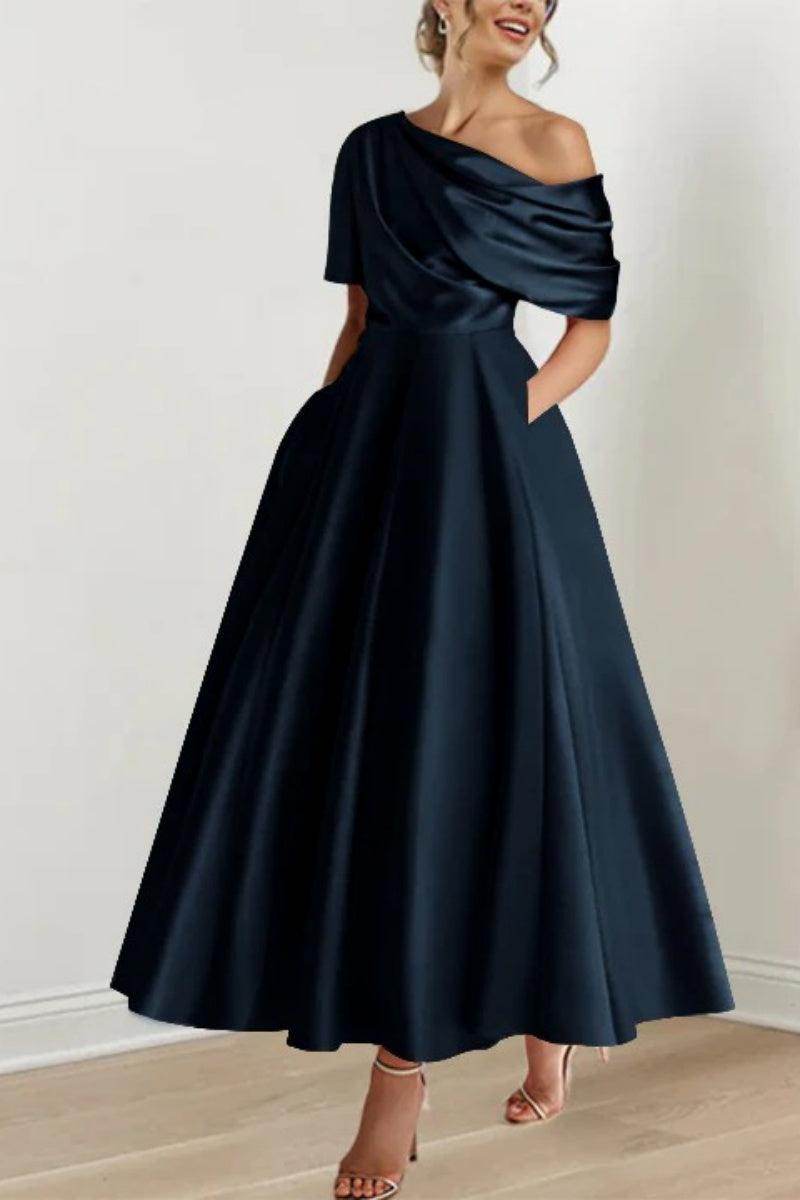 Elegant A Line One shoulder Half Sleeve Ankle Length Mother of the Bride Dress