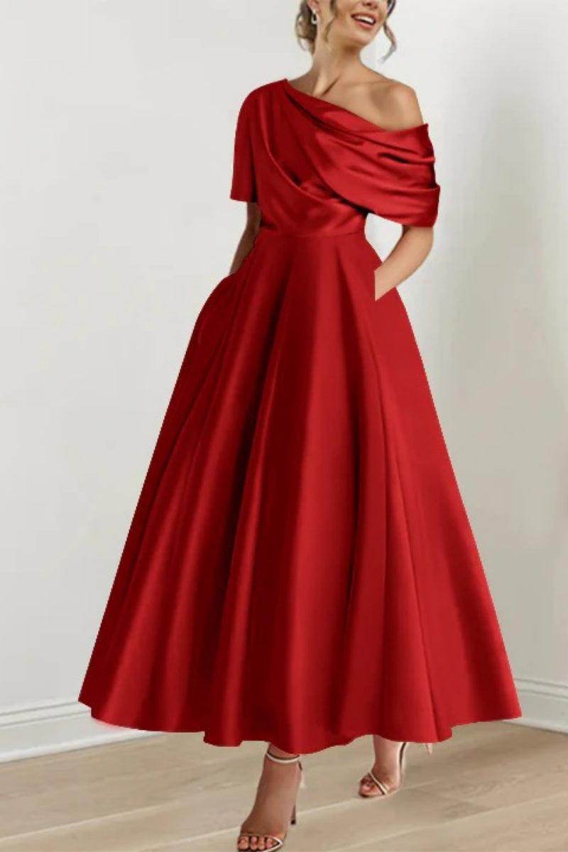 Elegant A Line One shoulder Half Sleeve Ankle Length Mother of the Bride Dress