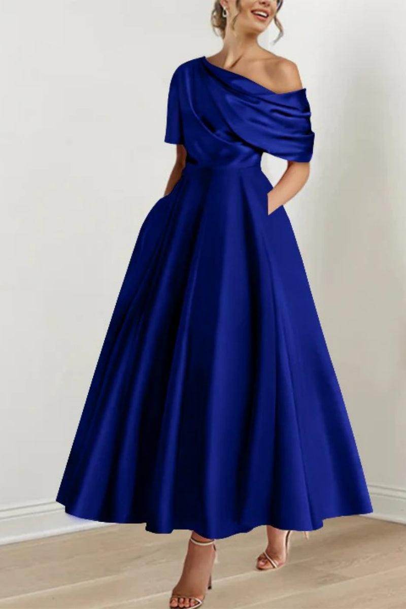 Elegant A Line One shoulder Half Sleeve Ankle Length Mother of the Bride Dress