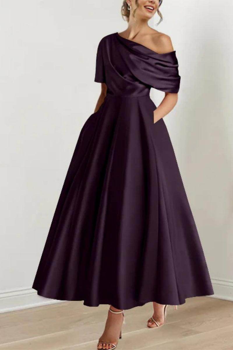Elegant A Line One shoulder Half Sleeve Ankle Length Mother of the Bride Dress