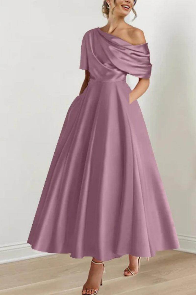 Elegant A Line One shoulder Half Sleeve Ankle Length Mother of the Bride Dress