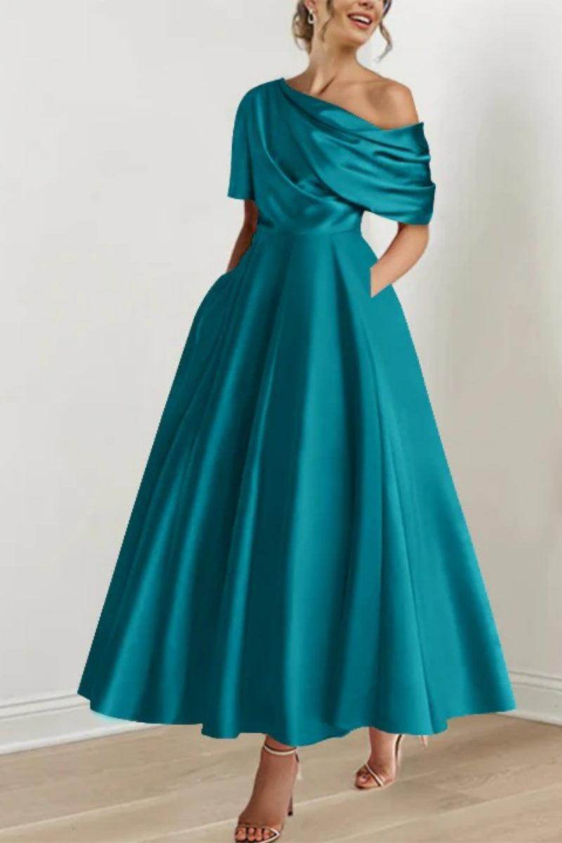Elegant A Line One shoulder Half Sleeve Ankle Length Mother of the Bride Dress