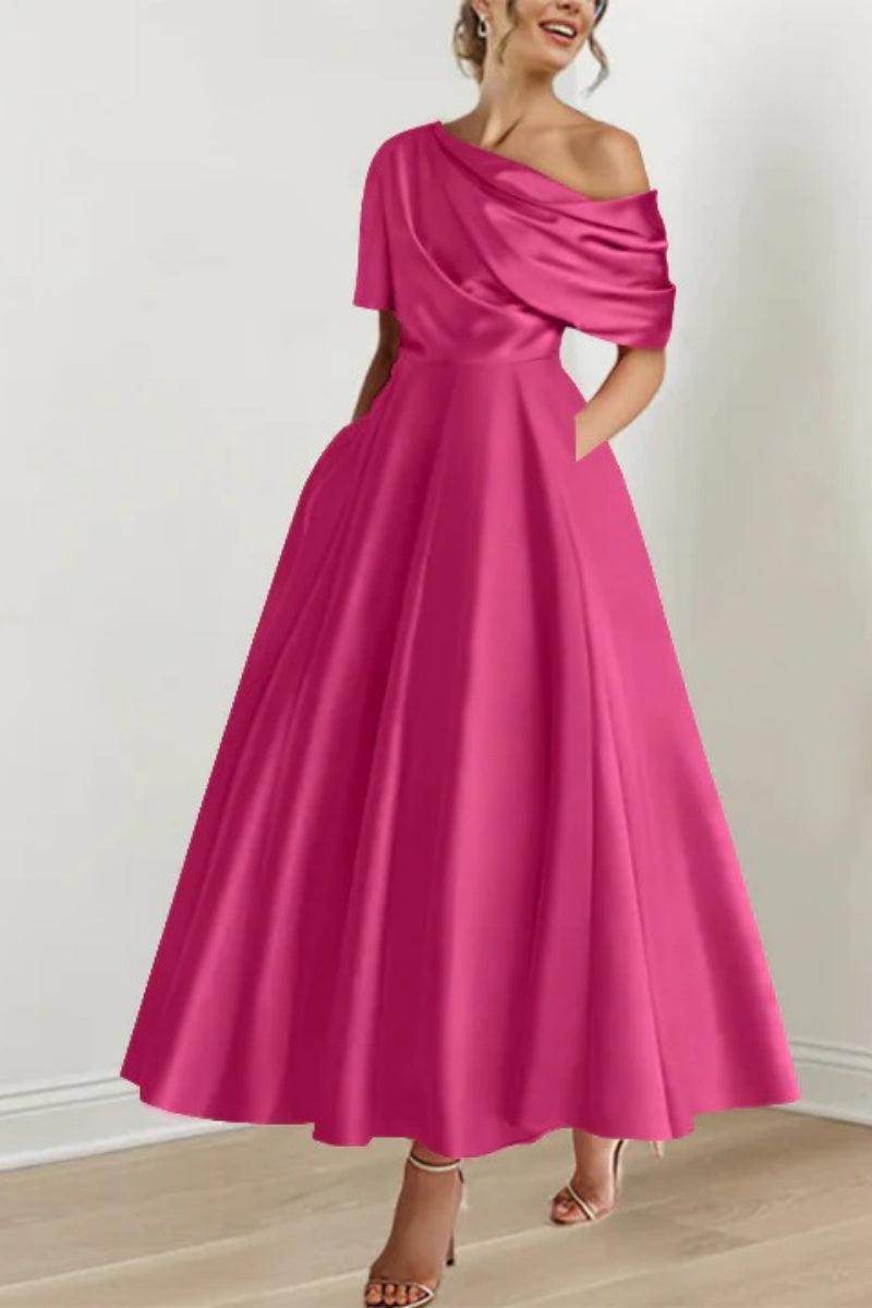 Elegant A Line One shoulder Half Sleeve Ankle Length Mother of the Bride Dress