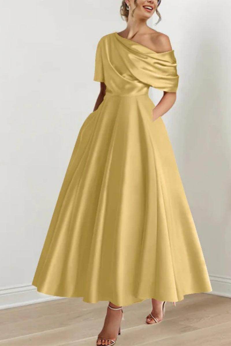 Elegant A Line One shoulder Half Sleeve Ankle Length Mother of the Bride Dress