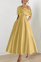 Elegant A Line One shoulder Half Sleeve Ankle Length Mother of the Bride Dress