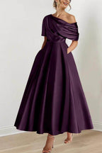 Elegant A Line One shoulder Half Sleeve Ankle Length Mother of the Bride Dress