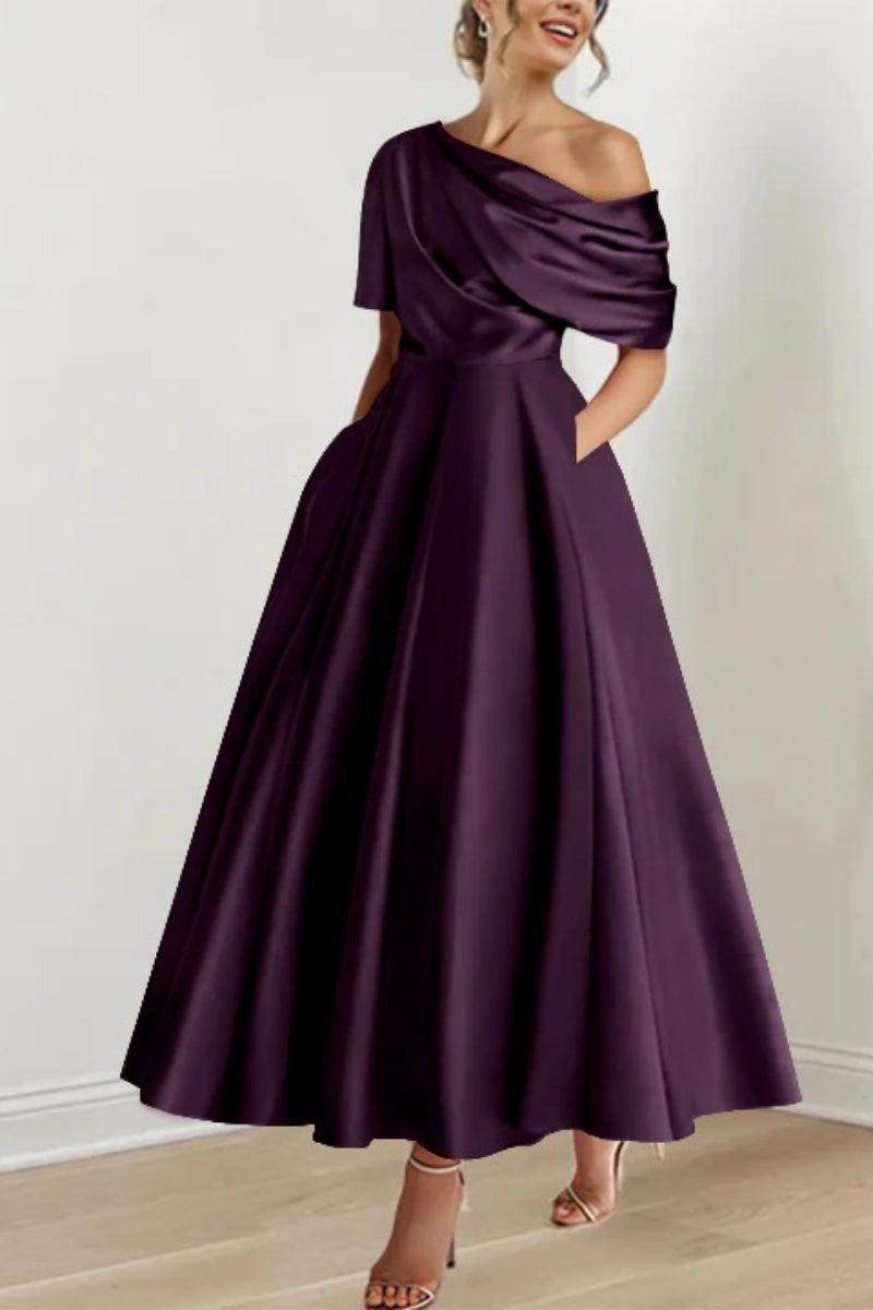 Elegant A Line One shoulder Half Sleeve Ankle Length Mother of the Bride Dress