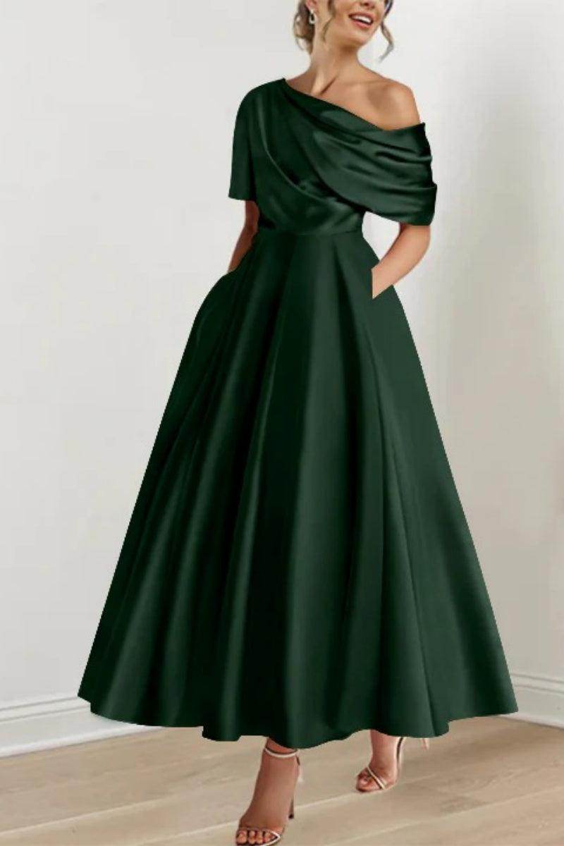 Elegant A Line One shoulder Half Sleeve Ankle Length Mother of the Bride Dress