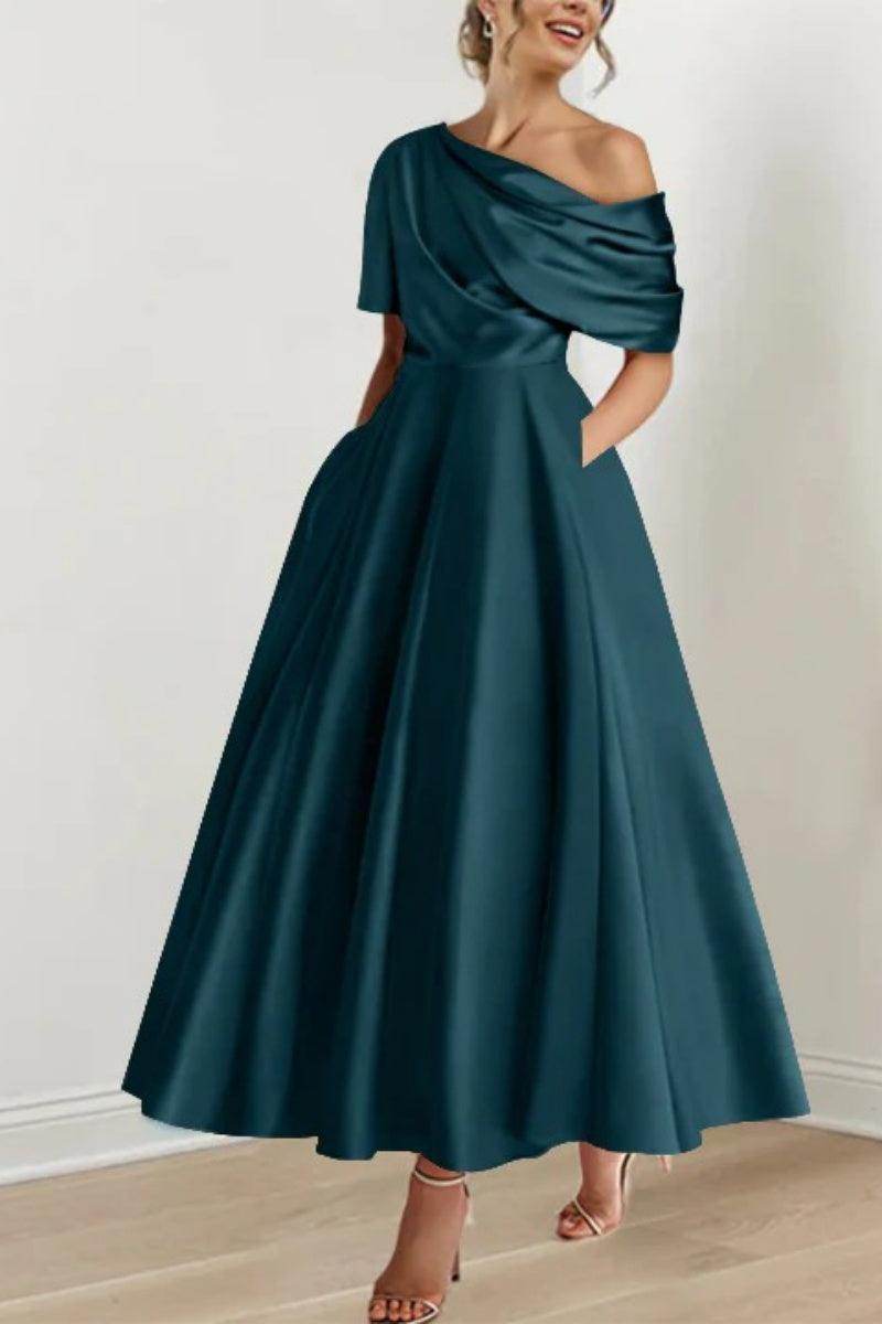 Elegant A Line One shoulder Half Sleeve Ankle Length Mother of the Bride Dress