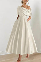 Elegant A Line One shoulder Half Sleeve Ankle Length Mother of the Bride Dress