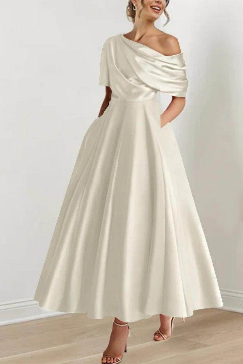 Elegant A Line One shoulder Half Sleeve Ankle Length Mother of the Bride Dress