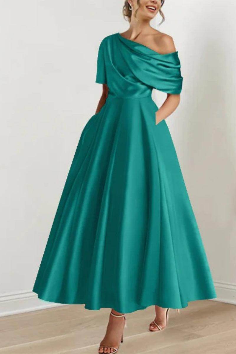Elegant A Line One shoulder Half Sleeve Ankle Length Mother of the Bride Dress