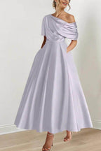Elegant A Line One shoulder Half Sleeve Ankle Length Mother of the Bride Dress