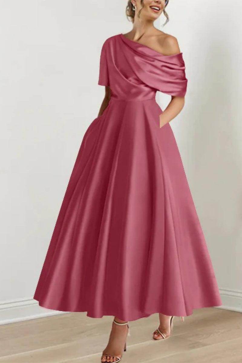 Elegant A Line One shoulder Half Sleeve Ankle Length Mother of the Bride Dress